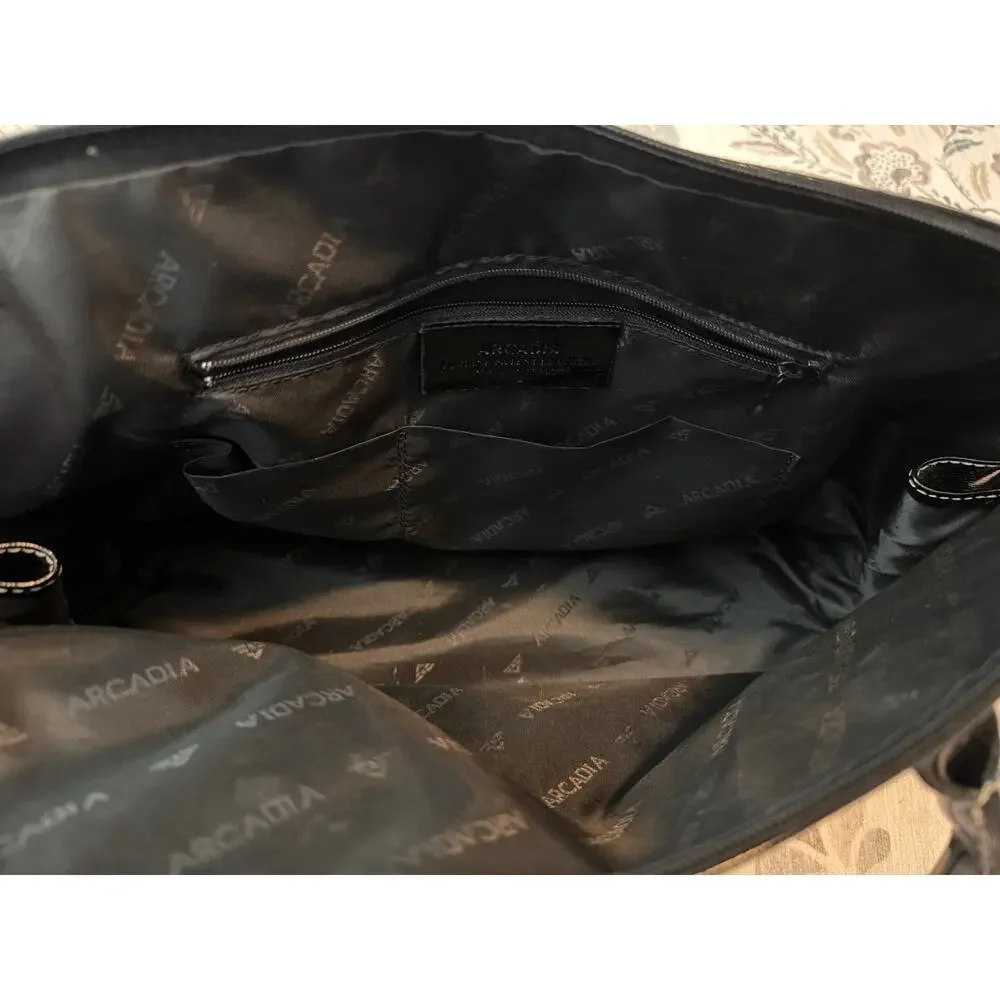 ARCADIA Leather Womens Black Handbag Satchel Bag Made In Italy Classic Chic
